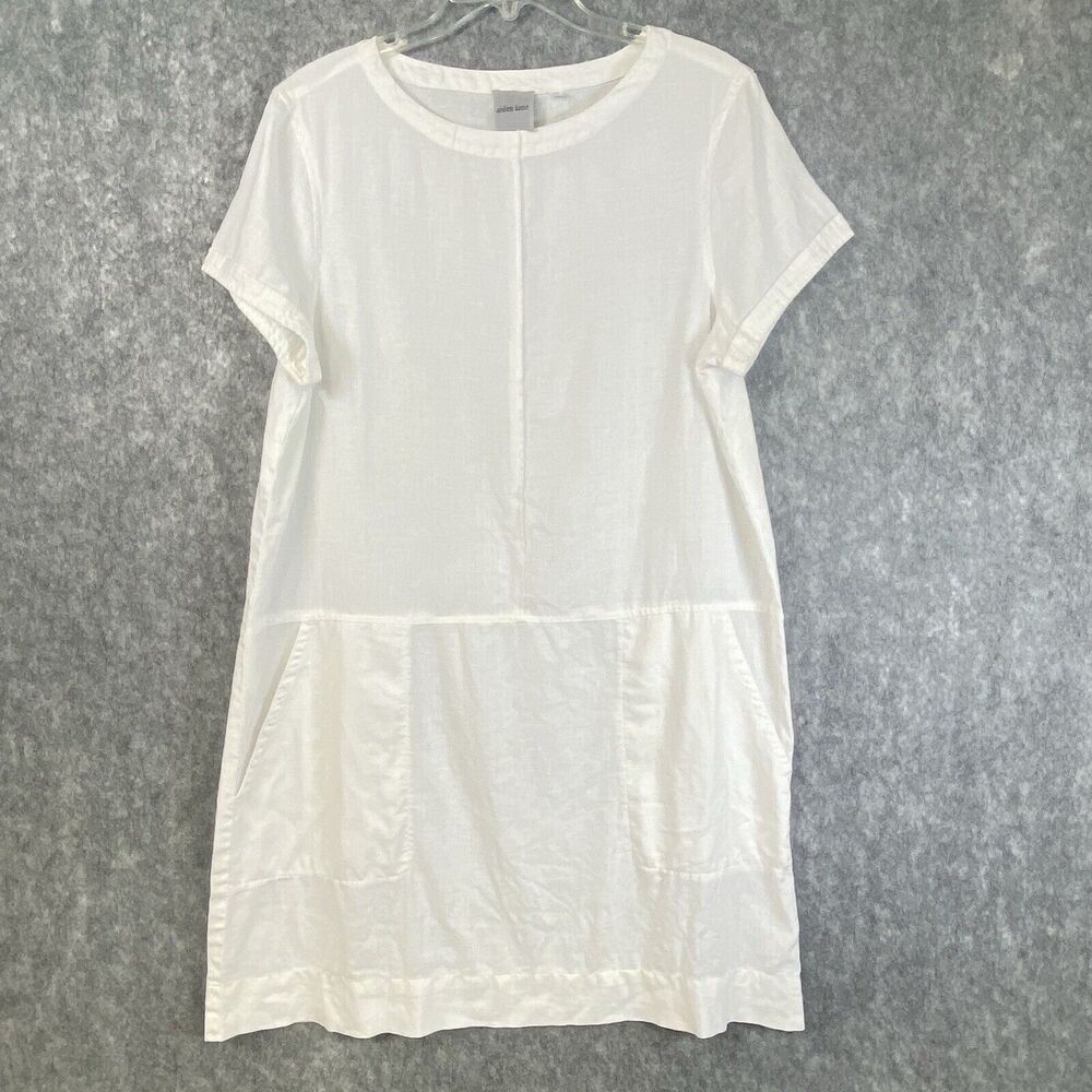 Aiden Lane 100% Linen Cap Sleeve Shift Sheath Dress Pockets Size Medium Unlined